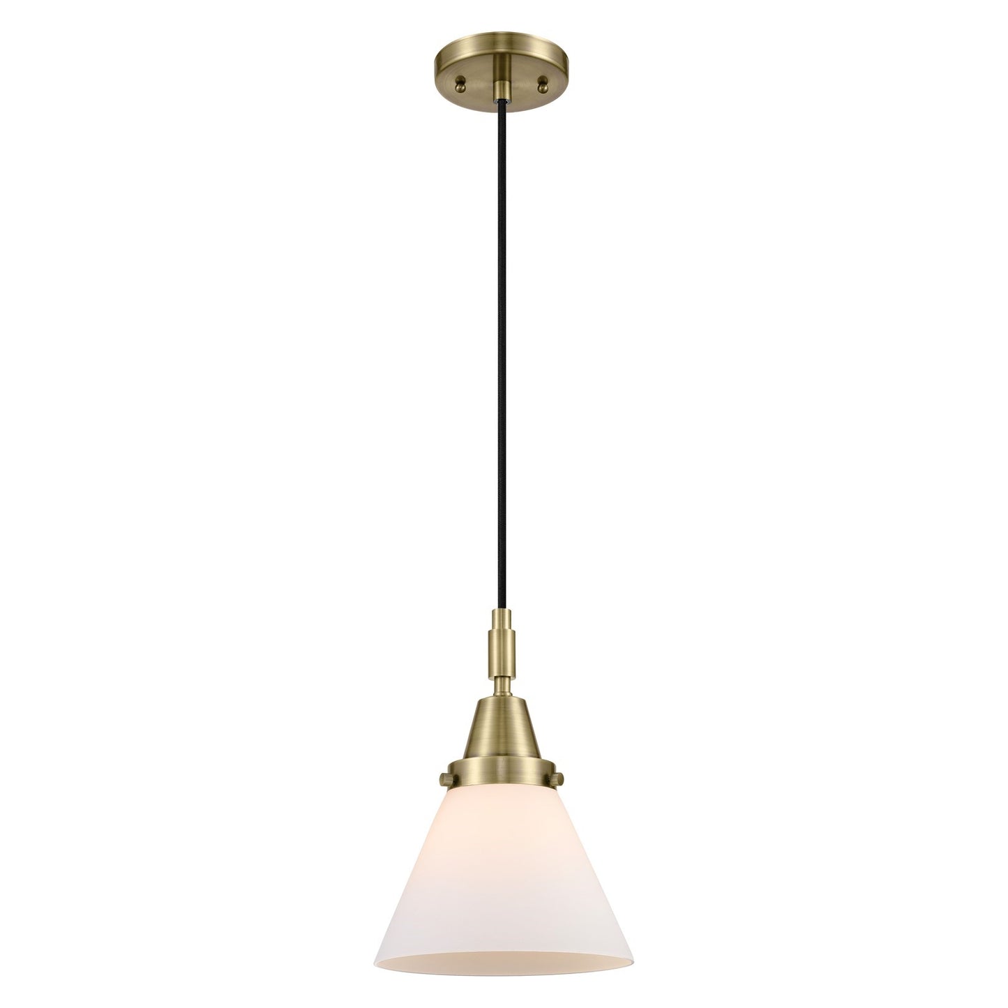 Innovations Cone 8in 1-Light Mini Pendant | Industrial Antique Brass and Matte White Glass | Kitchen Island & Dining Room | Model 447-1P-AB-G41