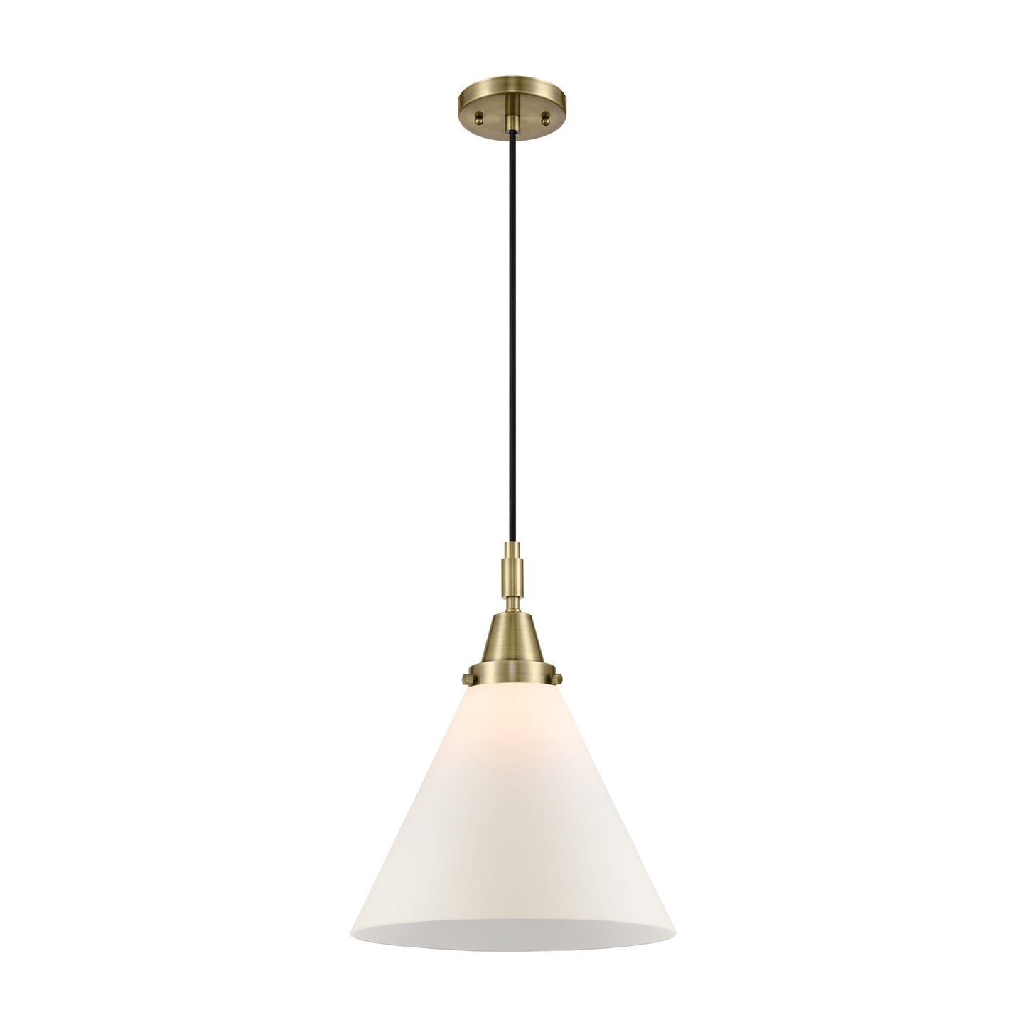 Innovations Cone 12in 1-Light Cord Hung Mini Pendant | Industrial Antique Brass and Matte White Glass | Kitchen Island | Model 447-1P-AB-G41-L