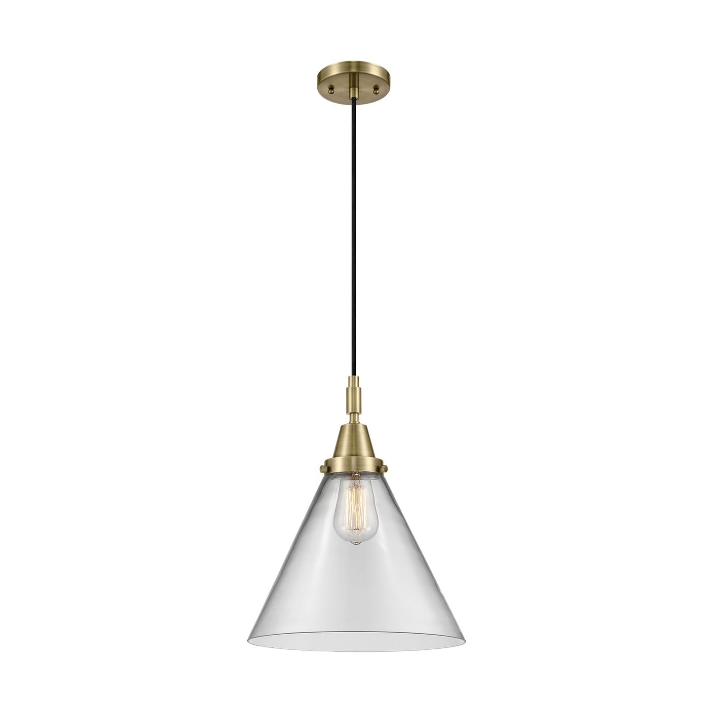 Innovations Cone 12in 1-Light Mini Pendant | Industrial Antique Brass and Clear Glass | Kitchen Island & Dining Room | Model 447-1P-AB-G42-L