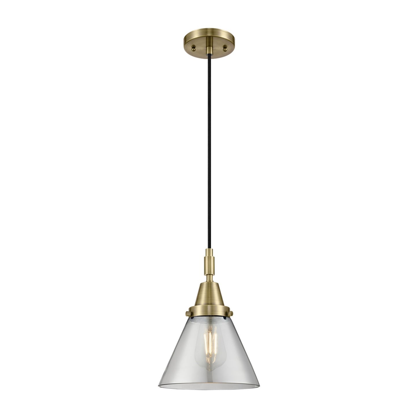 Innovations Cone 8in 1-Light Mini Pendant | Industrial Antique Brass and Light Smoke Glass | Kitchen Island & Dining Room | Model 447-1P-AB-G43