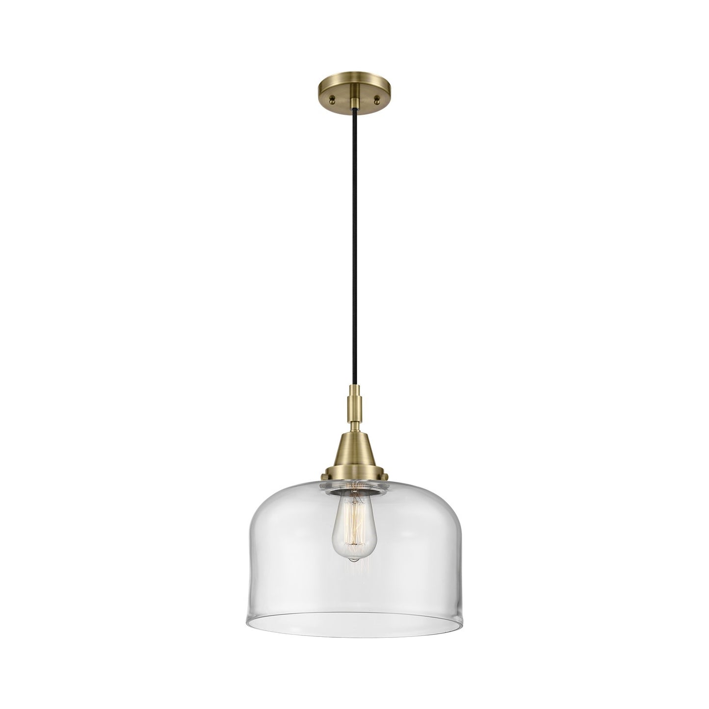 Innovations Bell 12in 1-Light Mini Pendant | Industrial Antique Brass and Clear Glass | Kitchen Island & Dining Room | Model 447-1P-AB-G72-L