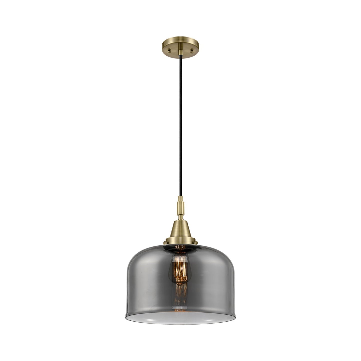 Innovations Bell 12in 1-Light Mini Pendant | Industrial Antique Brass and Light Smoke Glass | Kitchen Island & Dining Room | Model 447-1P-AB-G73-L