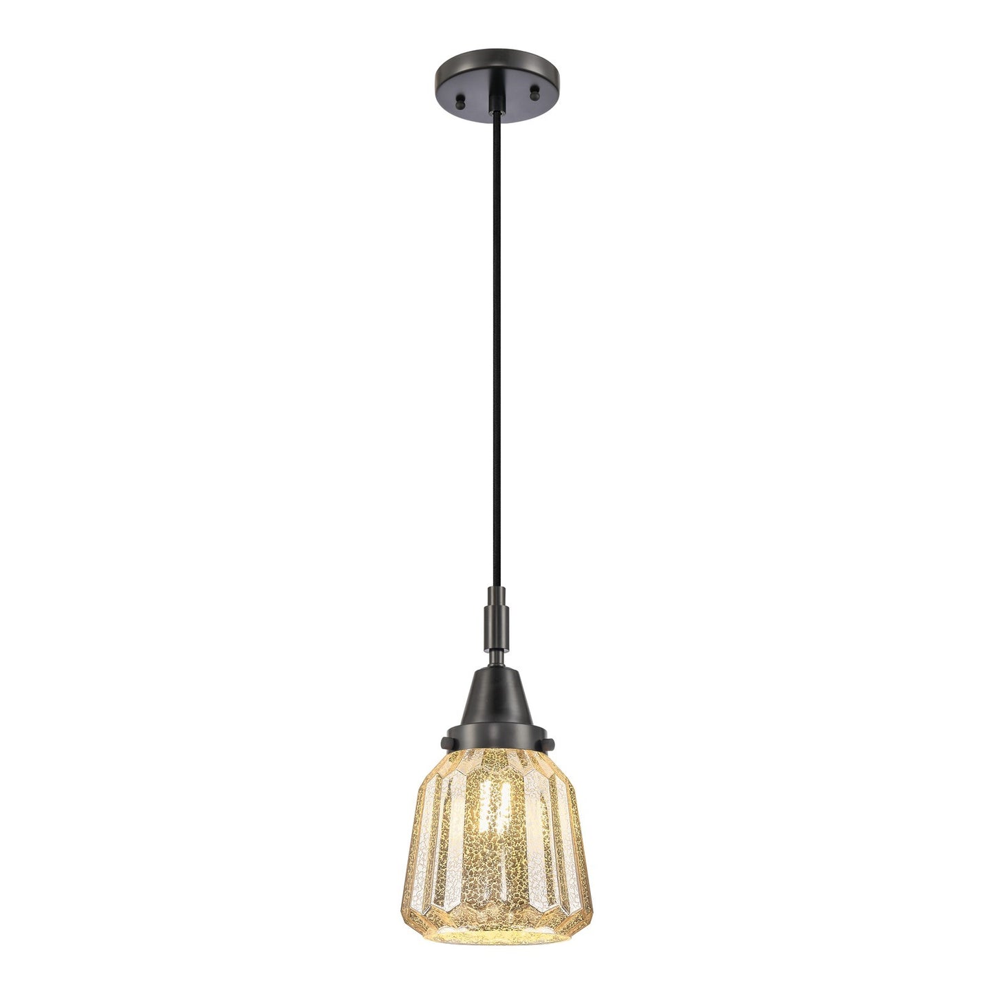 Innovations Chatham 7in 1-Light Mini Pendant | Matte Black and Mercury Glass | Kitchen Island & Dining Room | 7 x 7 x 9 in | Model 447-1P-BK-G146
