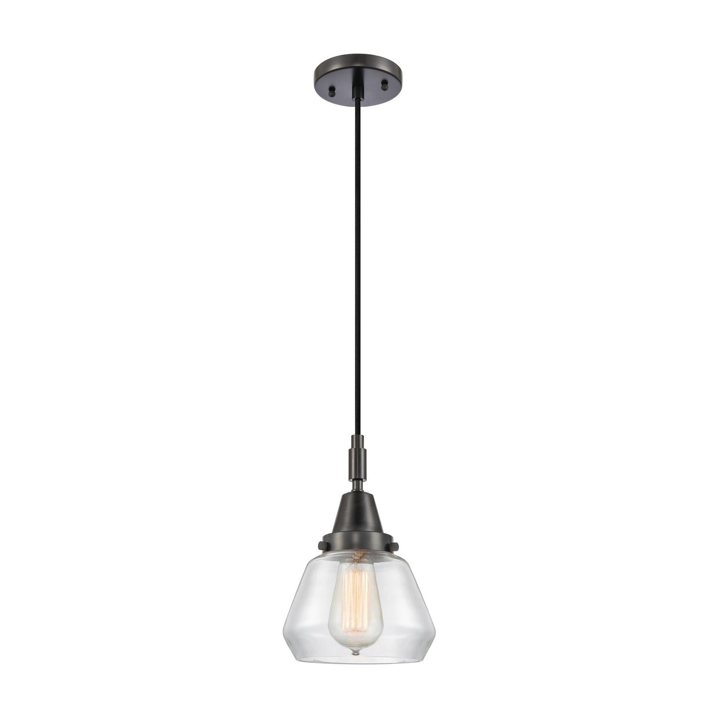 Innovations Fulton 7in 1-Light Mini Pendant | Matte Black and Clear Glass | Kitchen Island & Dining Room | 7 x 7 x 10 in | Model 447-1P-BK-G172