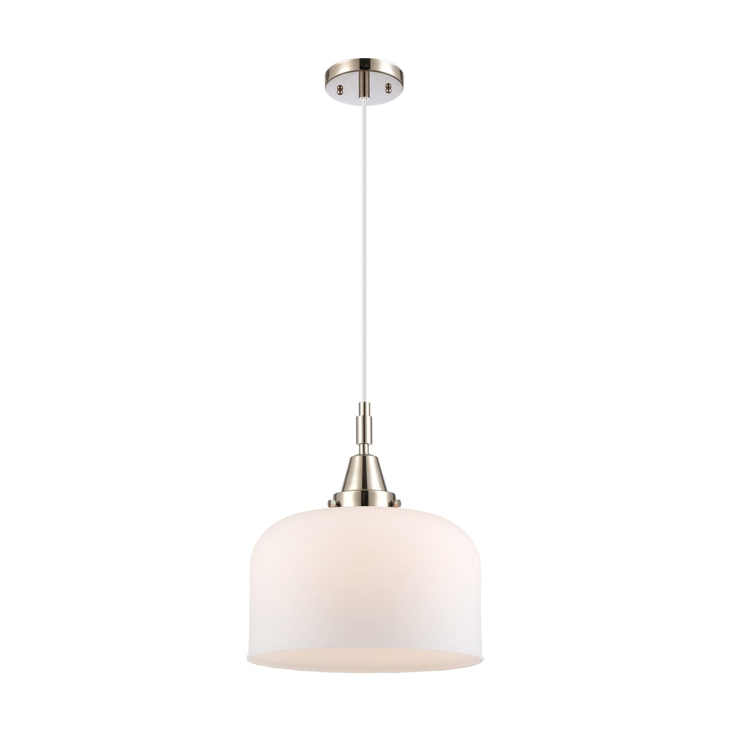 Innovations Bell 12in 1-Light Mini Pendant | Industrial Polished Nickel and Matte White Glass | Kitchen Island & Dining Room | Model 447-1P-PN-G71-L