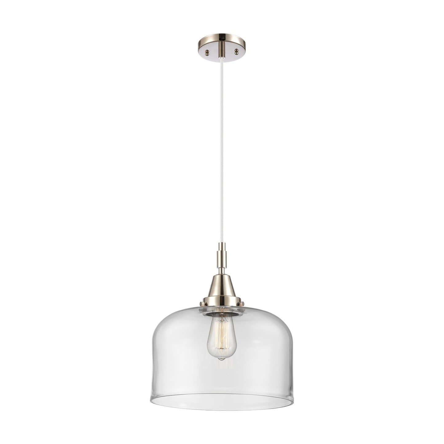 Innovations Bell 12in 1-Light Mini Pendant | Industrial Polished Nickel and Clear Glass | Kitchen Island & Dining Room | Model 447-1P-PN-G72-L