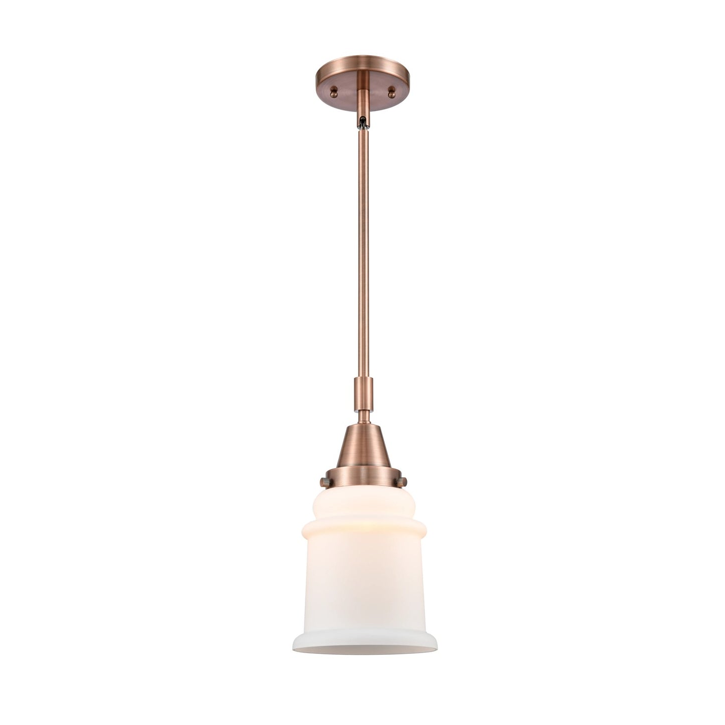 Innovations Canton 7in 1-Light Mini Pendant | Industrial Antique Copper Steel and Matte White Frosted Glass | Kitchen Island & | Model 447-1S-AC-G181-LED