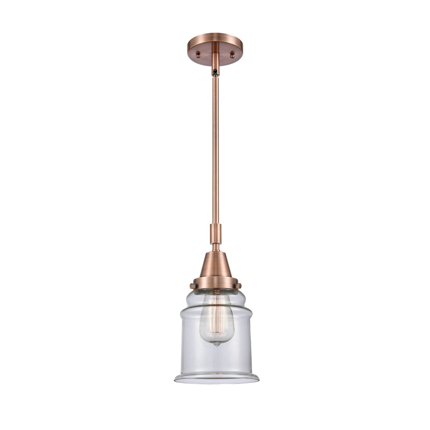 Innovations Lighting Canton 7in 1-Light Mini Pendant | Industrial Antique Copper Steel and Clear Glass | Kitchen Island & | Model 447-1S-AC-G182-LED