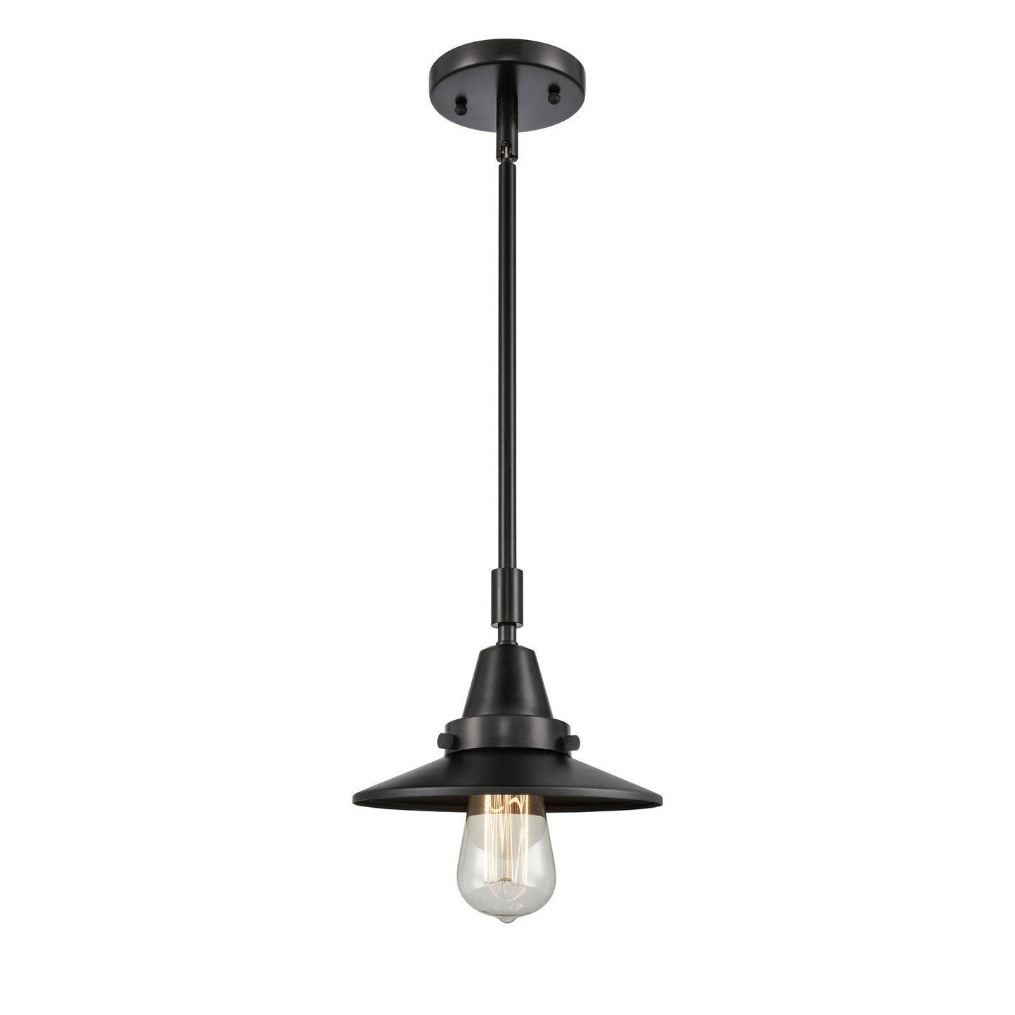 Innovations Railroad 8in 1-Light Mini Pendant | Industrial Matte Black and Matte Black Metal | Kitchen Island & Dining Room | Model 447-1S-BK-M6-LED