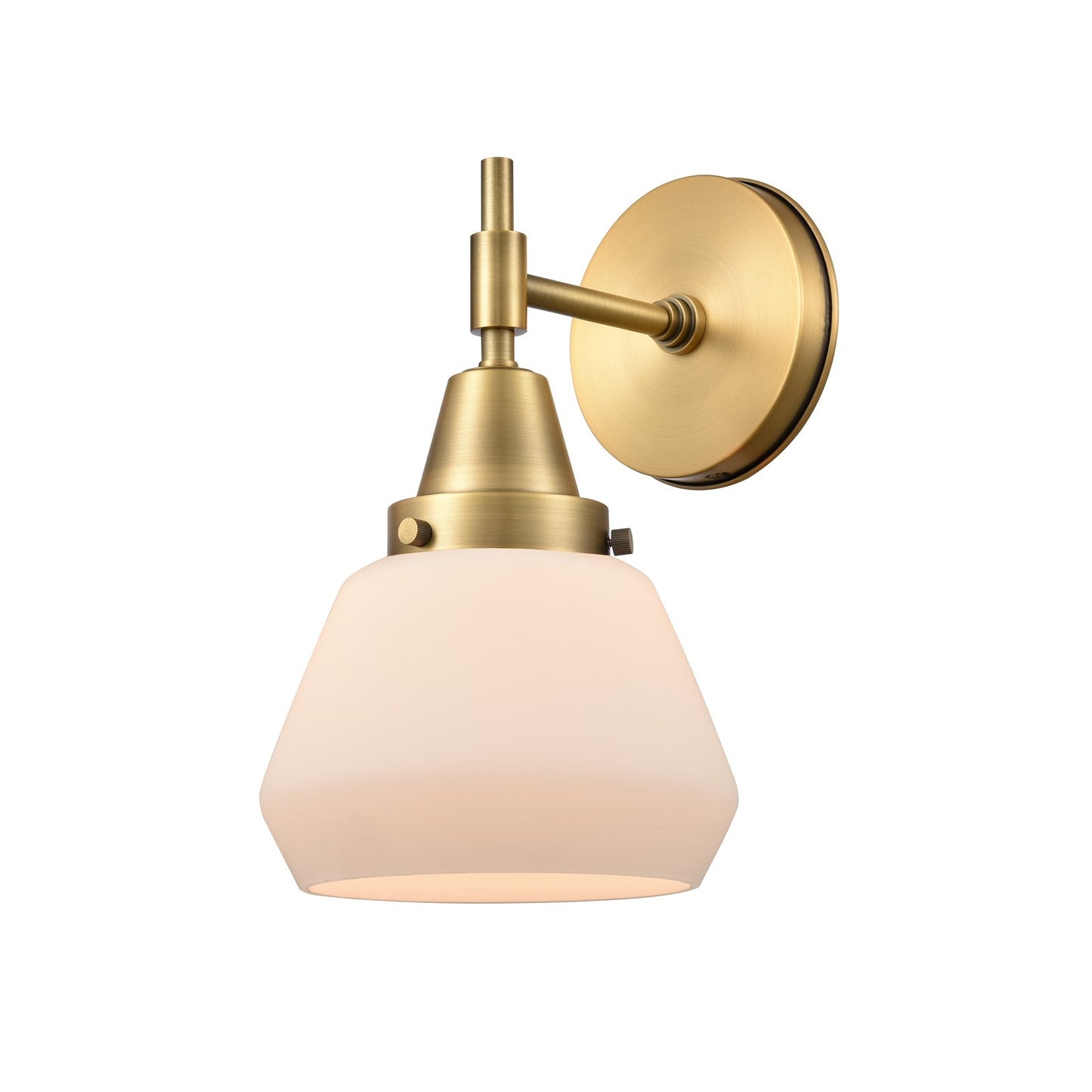 Innovations Fulton 7in 1-Light Wall Sconce | Retro Industrial Brushed Brass and Matte White Glass | Bedroom & Hallway Accent | Model 447-1W-BB-G171