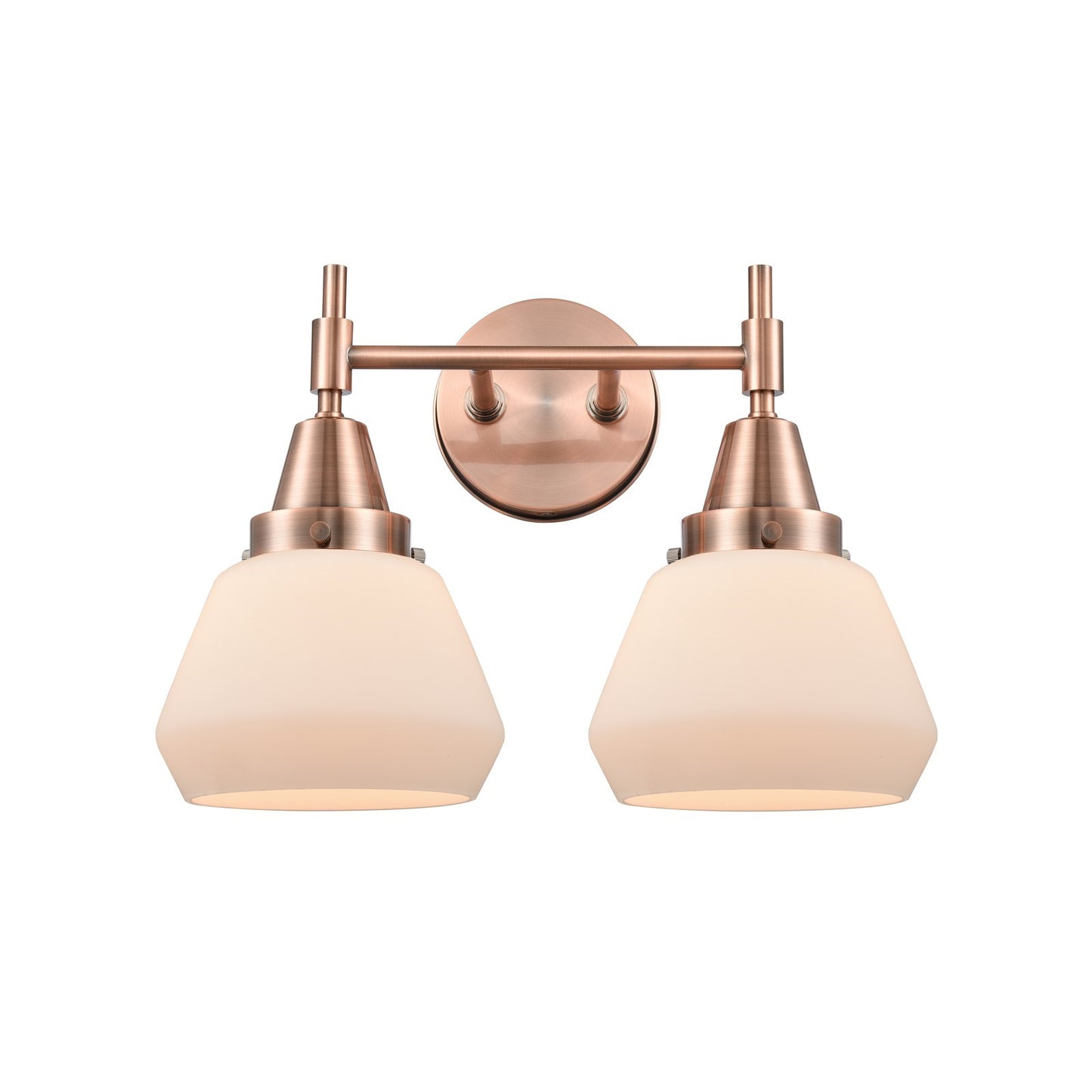 Innovations Fulton 16in 2-Light Bath Vanity | Retro Industrial Antique Copper and Matte White Glass | Bathroom Vanity Light | Model 447-2W-AC-G171