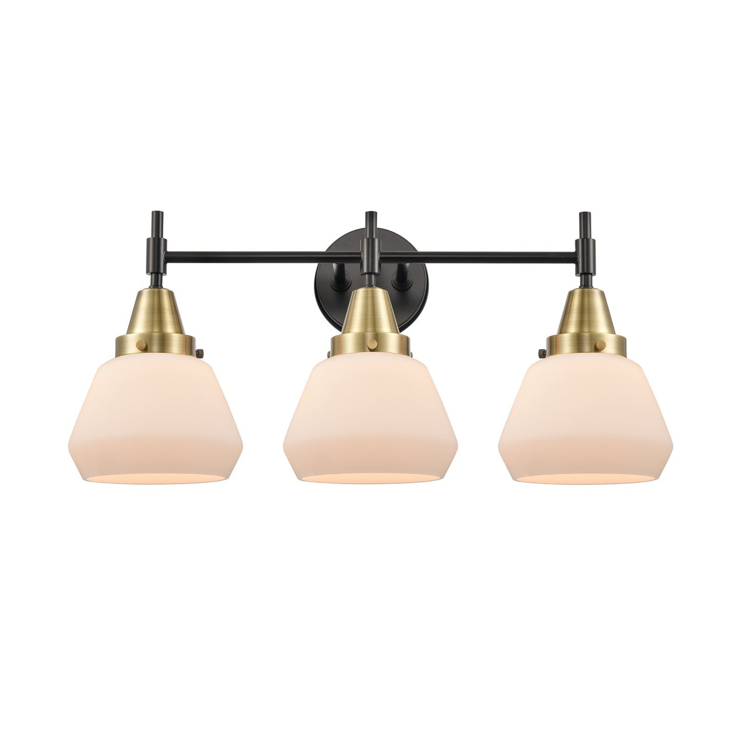 Innovations Fulton 25in 3-Light Bath Vanity | Retro Industrial Black Antique Brass and Matte White Glass | Bathroom Vanity | Model 447-3W-BAB-G171