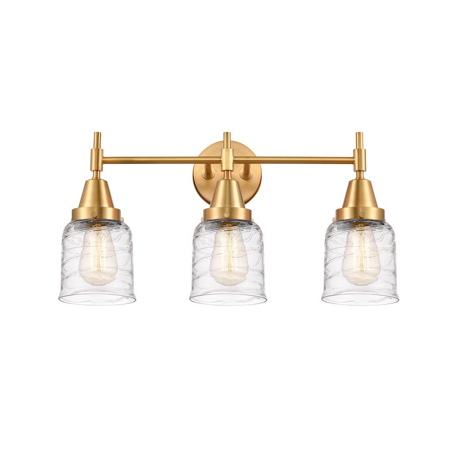Innovations Lighting Caden 3-Light Vanity | Retro Industrial Satin Gold Steel and Deco Swirl Glass | Bathroom Vanity Light | Model 447-3W-SG-G513