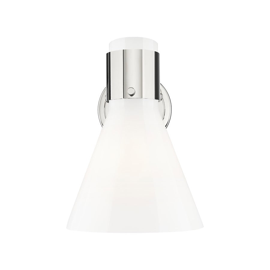 Innovations Lawton Cone 1Lt 8" Sconce, Polished Nickel/Gloss White