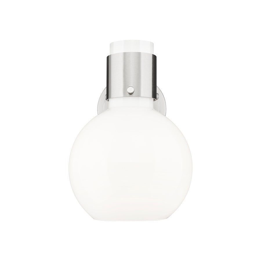 Innovations Lawton Sphere 1Lt 8" Sconce, Satin Nickel/Gloss White