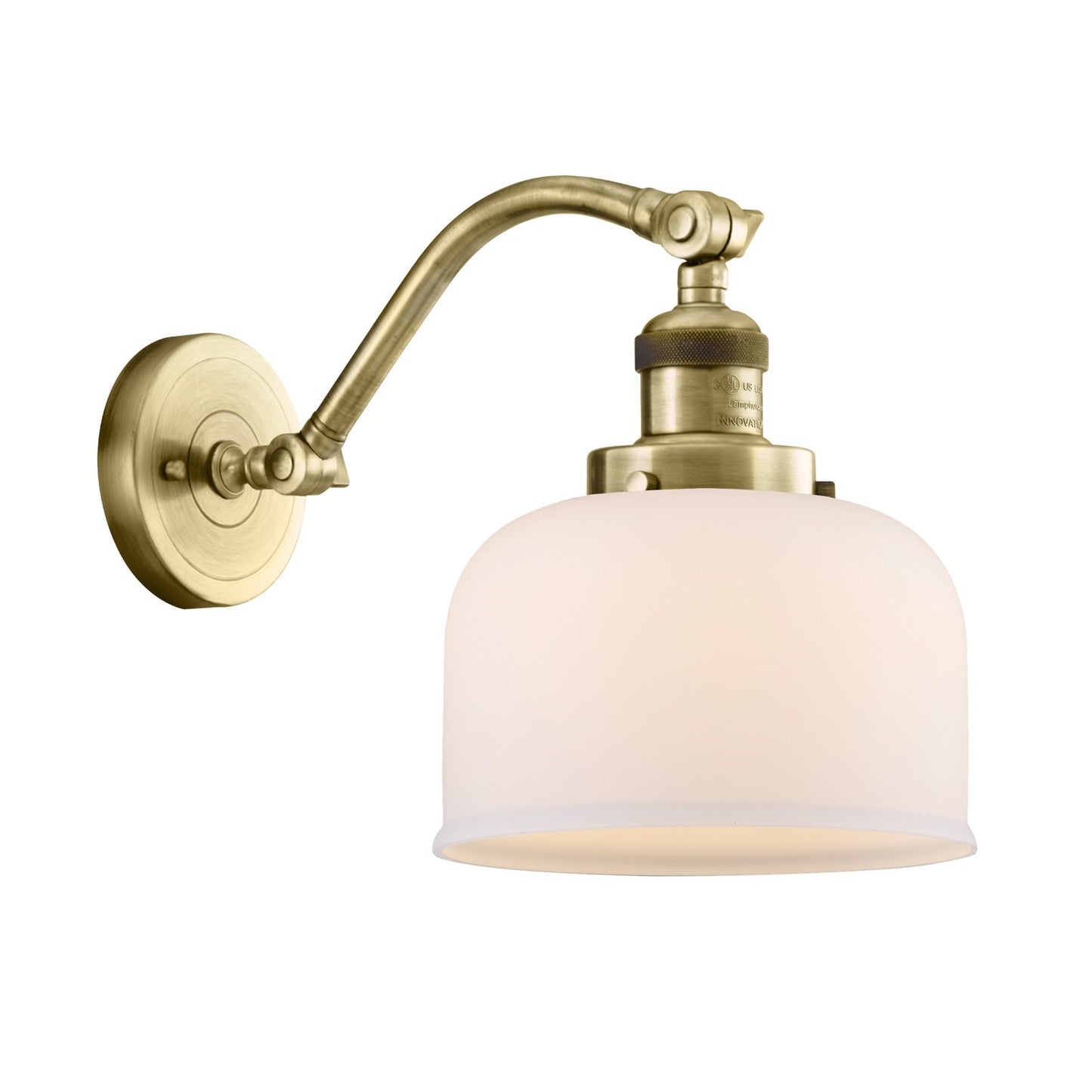 Innovations Bell 8in 1-Light Wall Sconce | Industrial Antique Brass and Matte White Glass | Kitchen & Hallway | 8 x 11.5 in | Model 515-1W-AB-G71