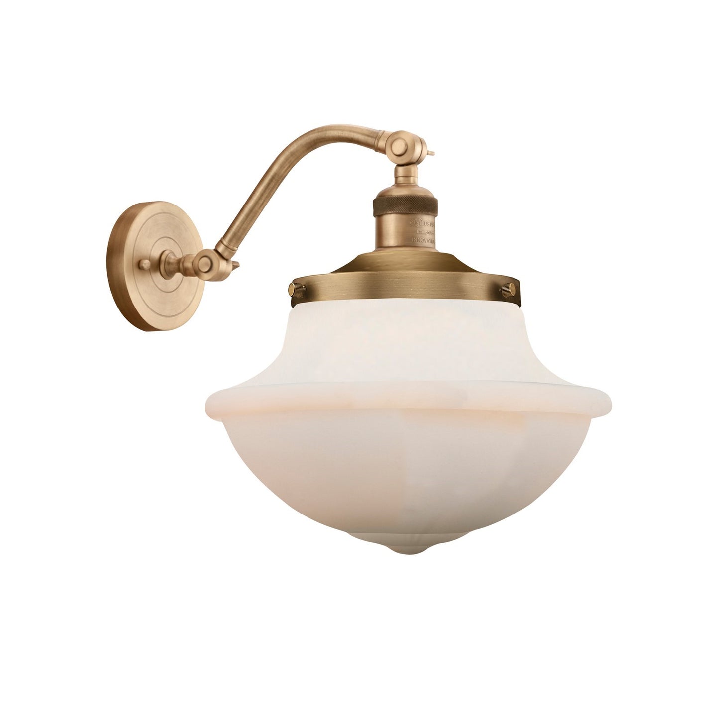 Innovations Oxford 12in 1-Light Wall Sconce | Industrial Brushed Brass and Matte White Glass | Hallway & Bathroom | Model 515-1W-BB-G541