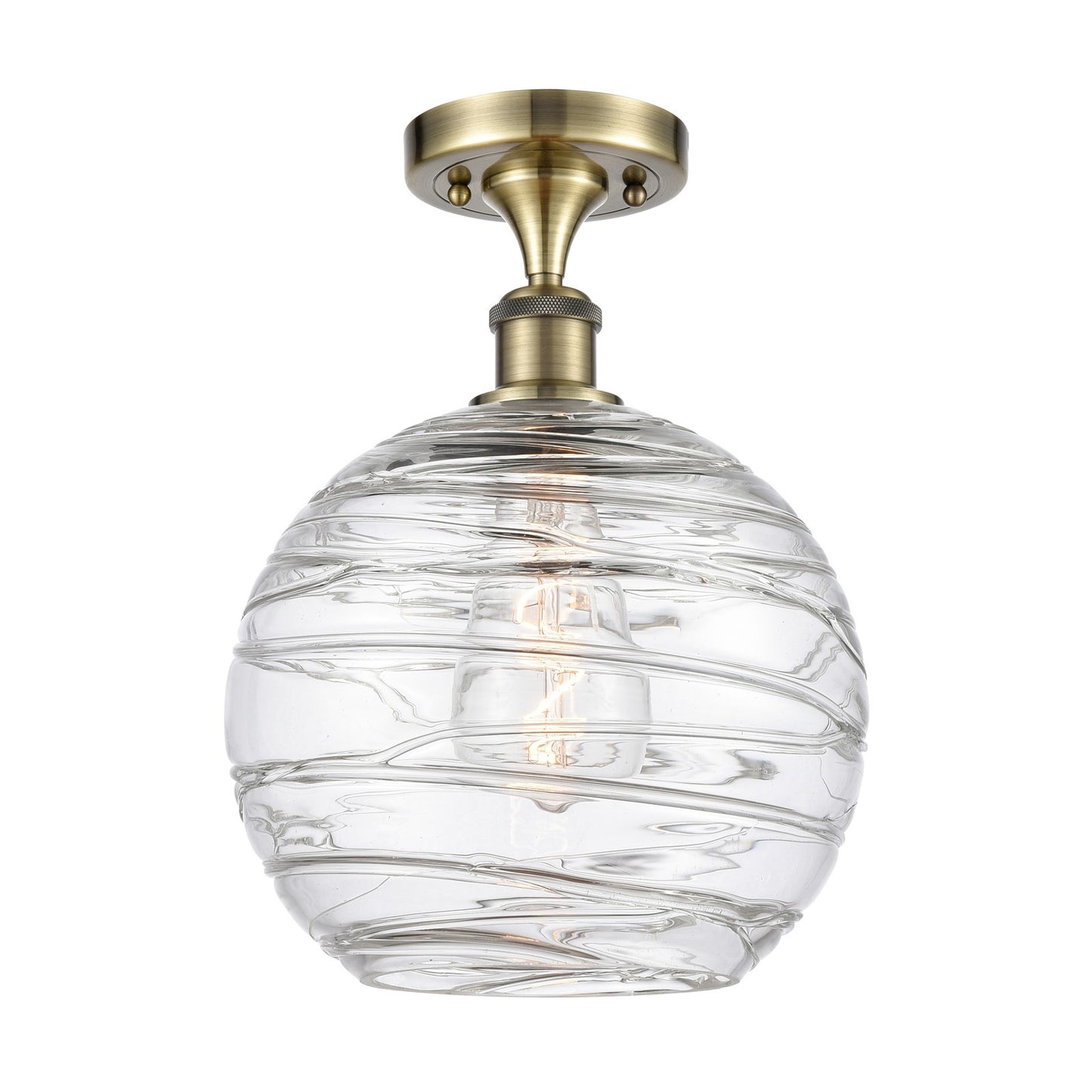 Innovations Athens Deco Swirl 10in 1-Light Semi-Flush | Industrial Antique Brass and Clear Glass | Entryway & Hallway | Model 516-1C-AB-G1213-10CL