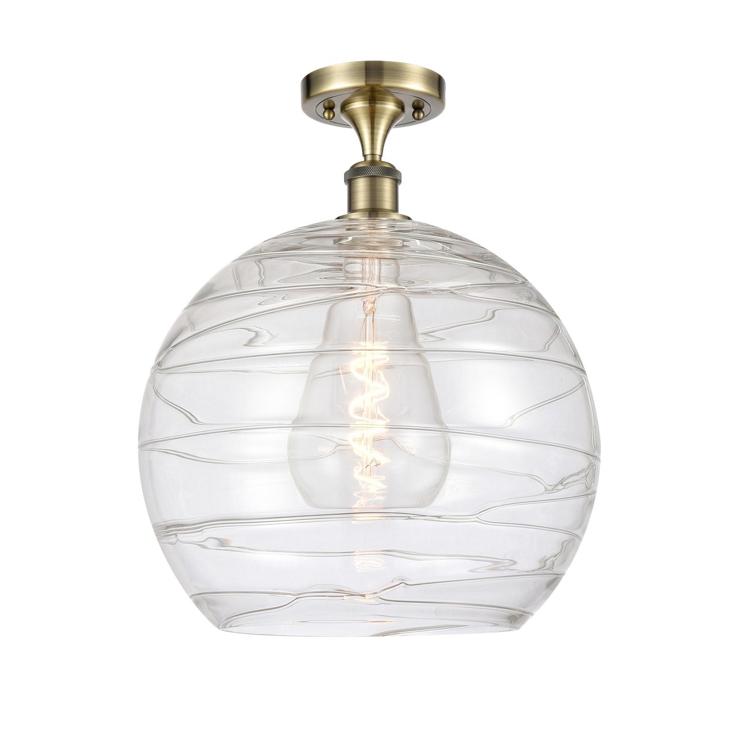 Innovations Athens Deco Swirl 14in 1-Light Semi-Flush | Industrial Antique Brass and Clear Glass | Kitchen & Hallway | Model 516-1C-AB-G1213-14CL