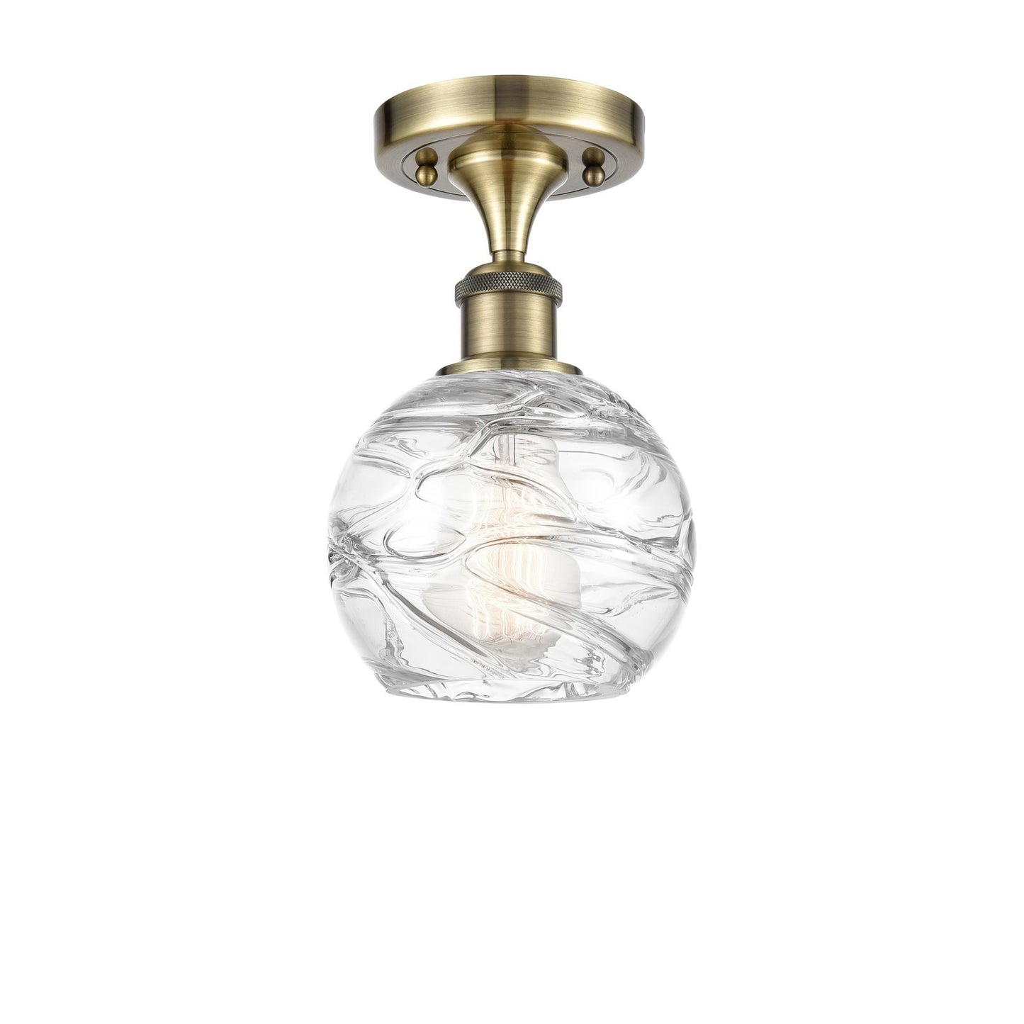 Innovations Athens Deco Swirl 6in 1-Light Semi-Flush | Industrial Antique Brass and Clear Glass | Kitchen & Hallway | Model 516-1C-AB-G1213-6CL