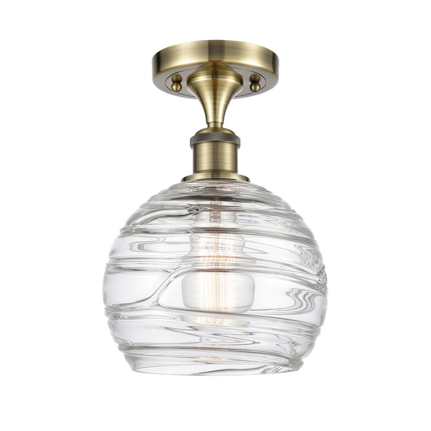 Innovations Athens Deco Swirl 8in 1-Light Semi-Flush | Industrial Antique Brass and Clear Glass | Kitchen & Hallway | Model 516-1C-AB-G1213-8CL