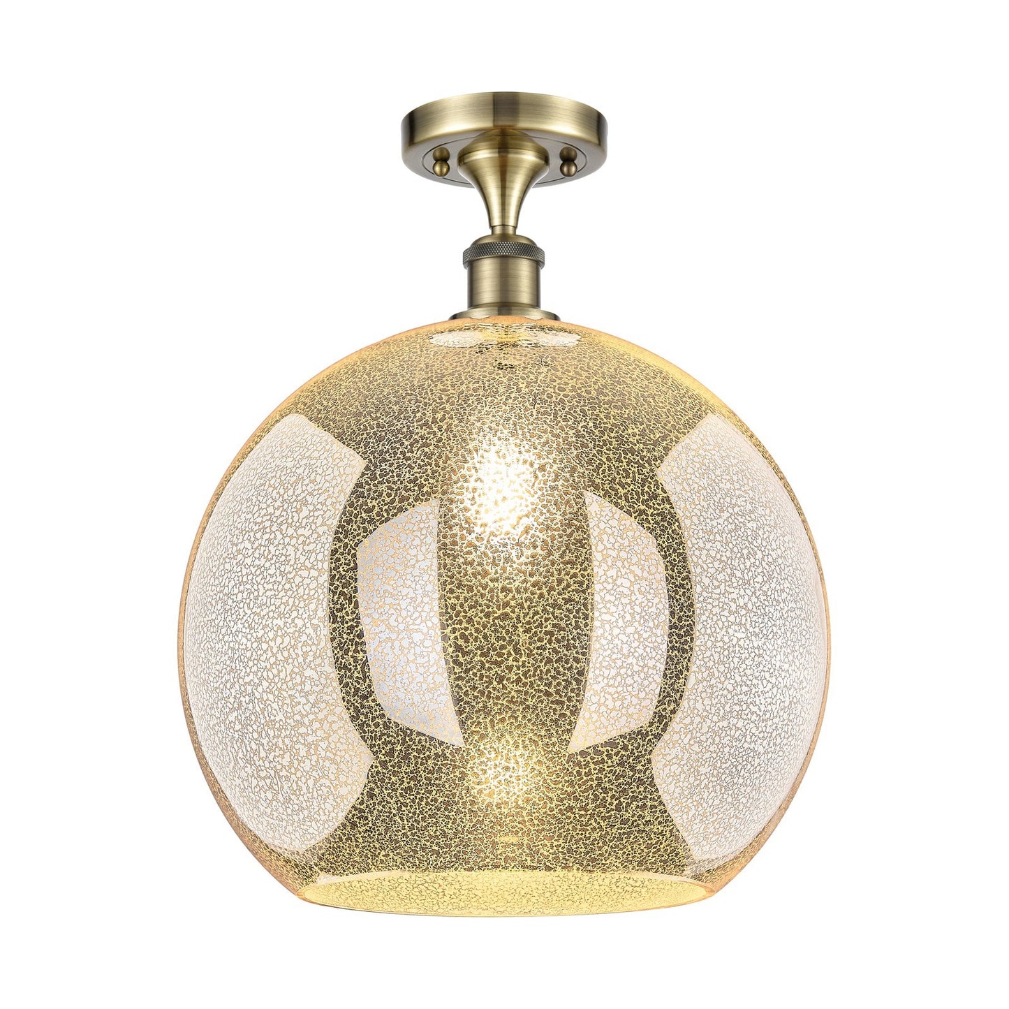 Innovations Athens 14in 1-Light Semi-Flush | Industrial Antique Brass and Mercury Glass | Kitchen & Hallway | Model 516-1C-AB-G128-14