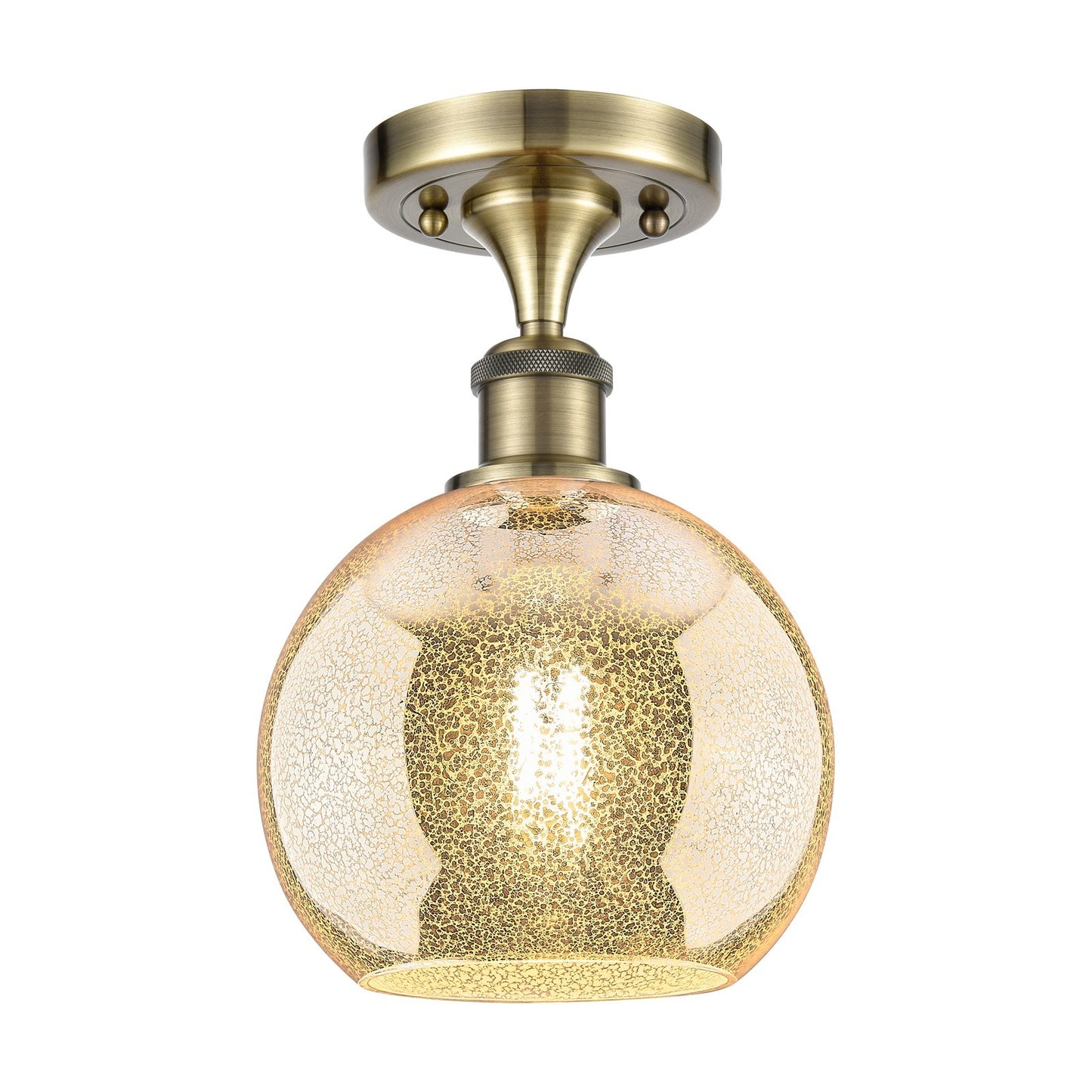 Innovations Athens 8in 1-Light Semi-Flush | Industrial Antique Brass and Mercury Glass | Hallway & Bedroom | 8 x 8 x 11.25 in | Model 516-1C-AB-G128-8