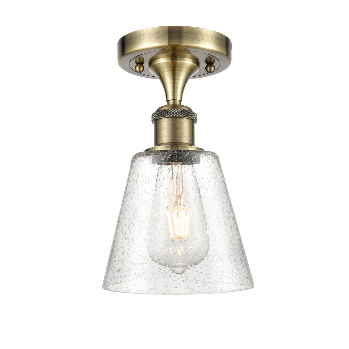 Innovations Caton 6in 1-Light Semi-Flush | Industrial Antique Brass and Frosted Glass | Hallway & Bedroom | 6 x 6 x 9.75 in | Model 516-1C-AB-G454