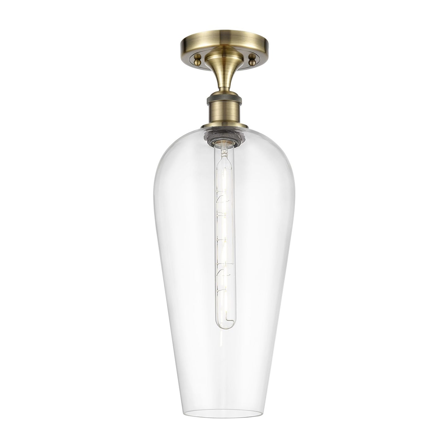 Innovations Chelsea 8in 1-Light Semi-Flush | Industrial Antique Brass and Clear Glass | Hallway & Bedroom | Model 516-1C-AB-G456-8CL