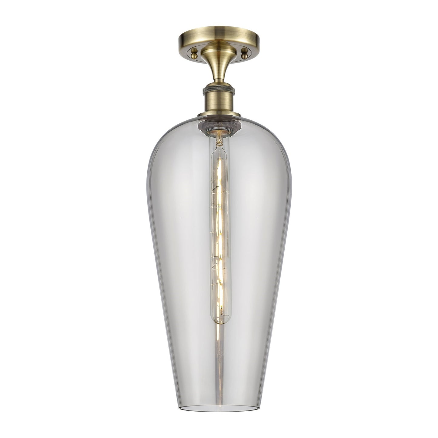 Innovations Chelsea 8in 1-Light Semi-Flush | Industrial Antique Brass and Light Smoke Glass | Hallway & Entryway | Model 516-1C-AB-G456-8SM