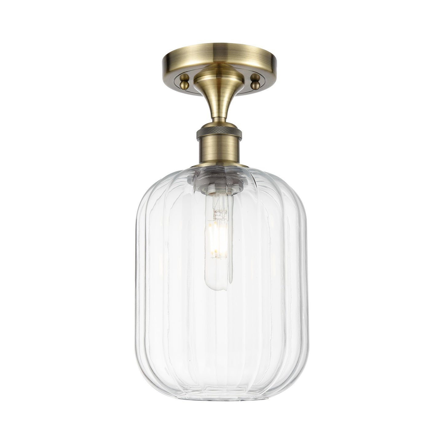 Innovations Preston Cylinder 7in 1-Light Semi-Flush | Industrial Antique Brass and Clear Glass | Hallway & Entryway | Model 516-1C-AB-G460-7CL