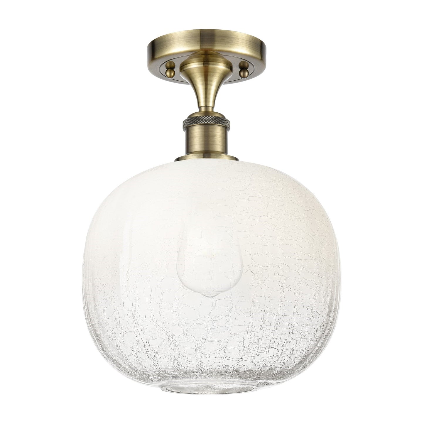 Innovations Brookhaven Sphere 10.5in 1-Light Semi-Flush | Industrial Antique Brass and Opal Glass | Entryway & Hallway | Model 516-1C-AB-G481-10OP