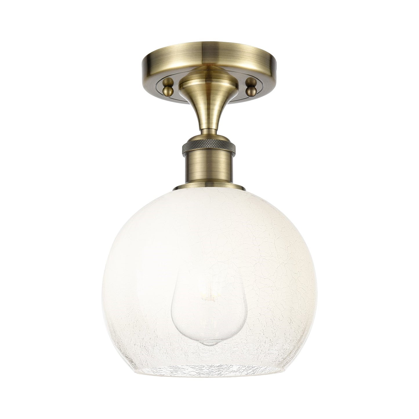 Innovations Brookhaven Globe 7.8in 1-Light Semi-Flush | Industrial Antique Brass and Opal Glass | Kitchen & Hallway | Model 516-1C-AB-G483-8OP