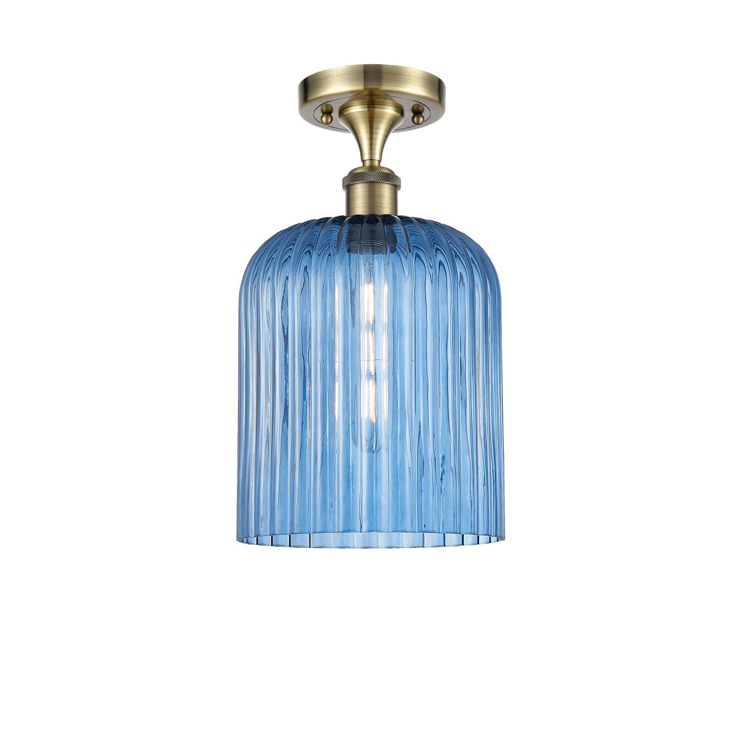 Innovations Bridal Veil 5in 1-Light Semi-Flush | Art Nouveau Antique Brass and Princess Blue Glass | Hallway & Bathroom | Model 516-1C-AB-G559-8BL