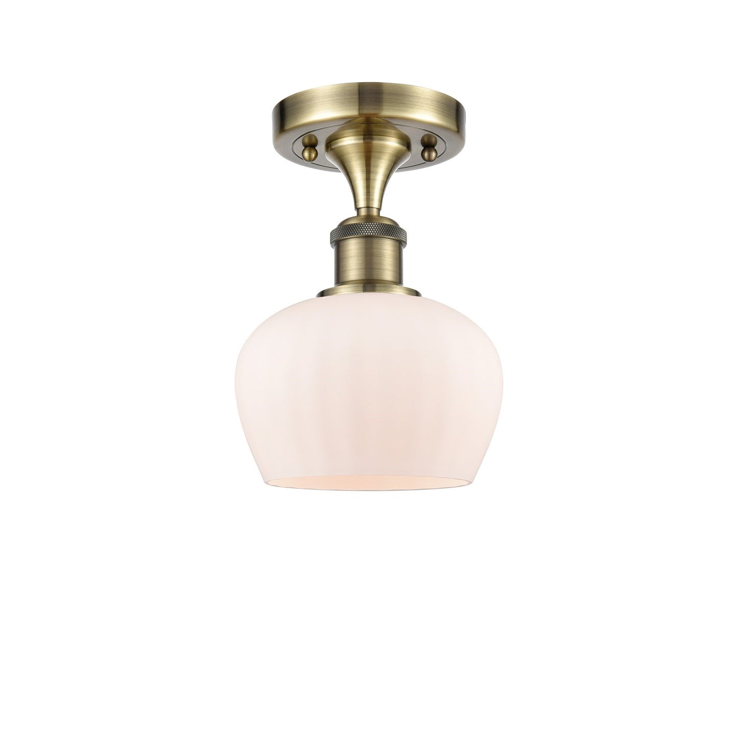 Innovations Fenton 7in 1-Light Semi-Flush | Industrial Antique Brass and Matte White Glass | Hallway & Entryway | Model 516-1C-AB-G91