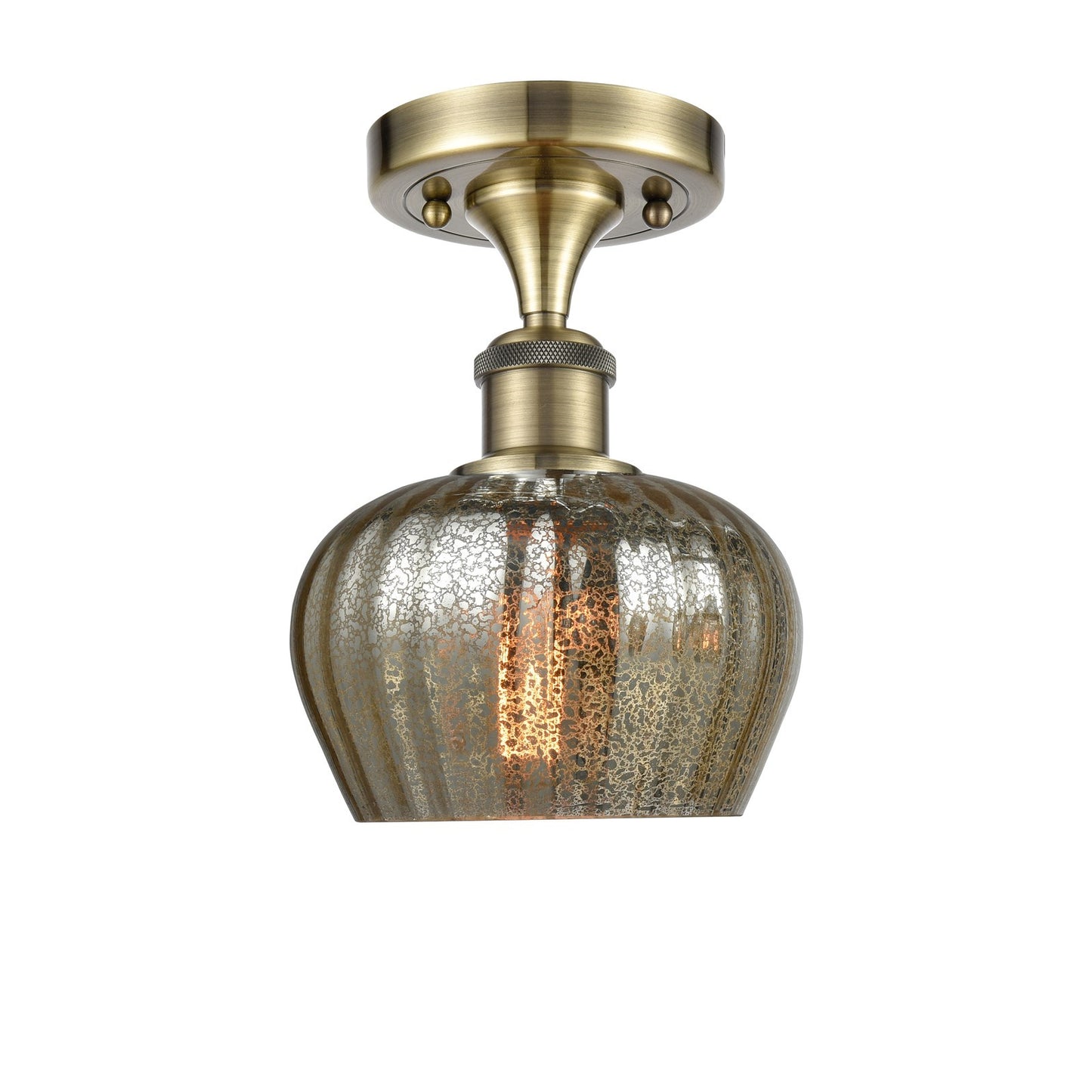 Innovations Fenton 6.5in 1-Light Semi-Flush Mount | Industrial Antique Brass and Mercury Ribbed Glass | Entryway & Hallway | Model 516-1C-AB-G96