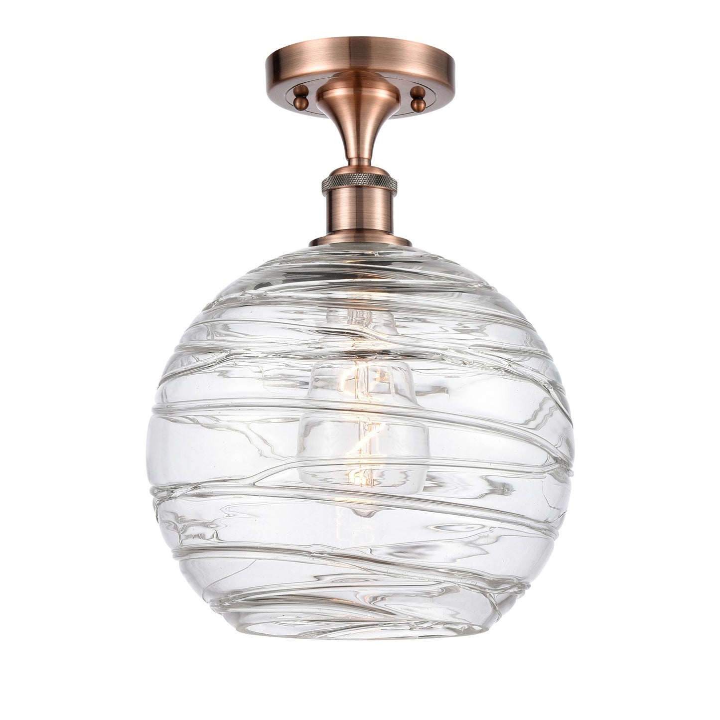 Innovations Athens Deco Swirl 10in 1-Light Semi-Flush | Industrial Antique Copper and Clear Glass | Hallway & Bedroom | Model 516-1C-AC-G1213-10CL