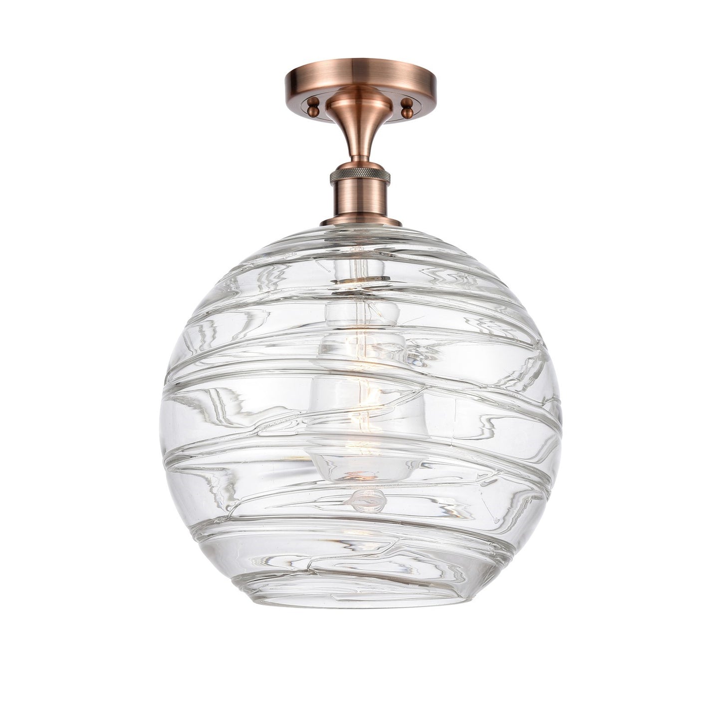 Innovations Athens Deco Swirl 12in 1-Light Semi-Flush | Industrial Antique Copper and Clear Glass | Hallway & Bedroom | Model 516-1C-AC-G1213-12CL