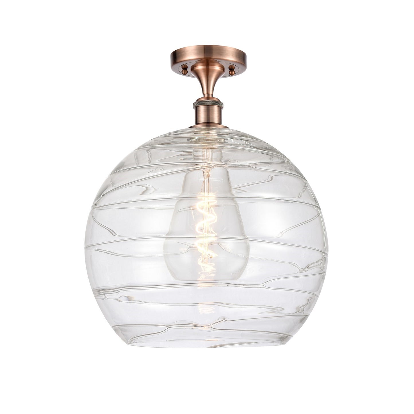 Innovations Athens Deco Swirl 14in 1-Light Semi-Flush | Industrial Antique Copper and Clear Glass | Hallway & Bedroom | Model 516-1C-AC-G1213-14CL