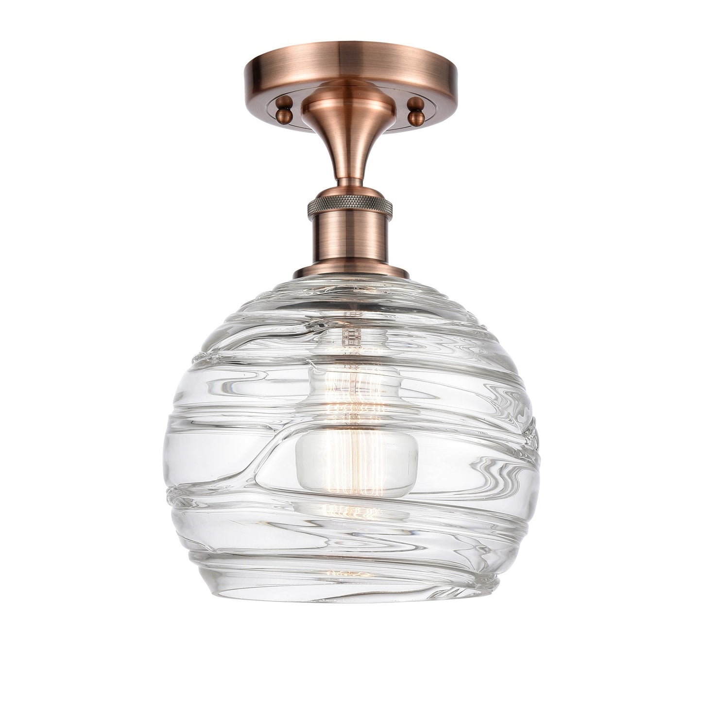 Innovations Athens Deco Swirl 8in 1-Light Semi-Flush | Industrial Antique Copper and Clear Glass | Hallway & Bedroom | Model 516-1C-AC-G1213-8CL