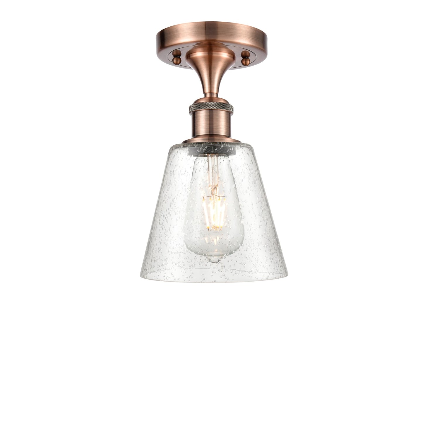 Innovations Caton 6in 1-Light Semi-Flush | Industrial Antique Copper and Frosted Glass | Kitchen & Hallway | 6 x 6 x 9.75 in | Model 516-1C-AC-G454