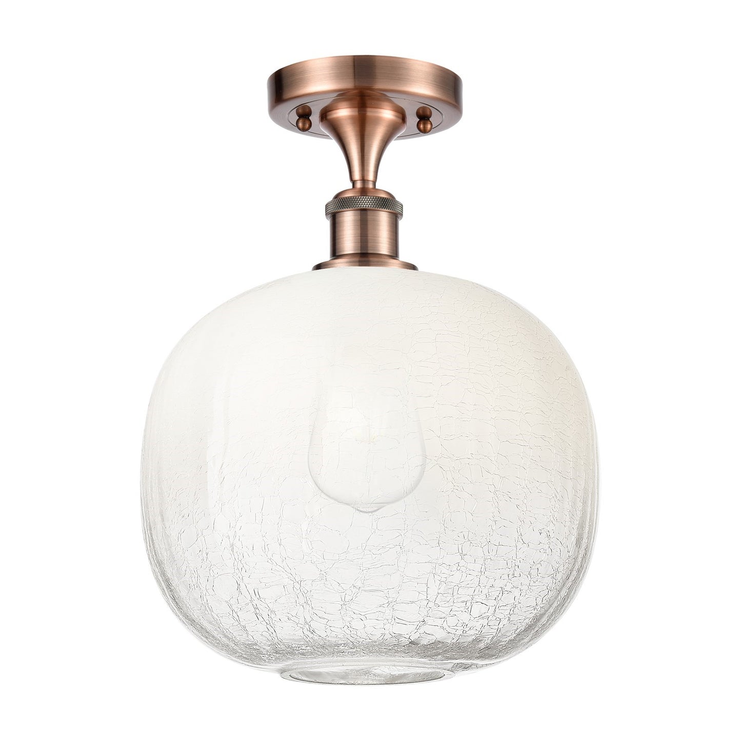 Innovations Brookhaven Sphere 10.5in 1-Light Semi-Flush | Industrial Antique Copper and Opal Glass | Hallway & Entryway | Model 516-1C-AC-G481-10OP