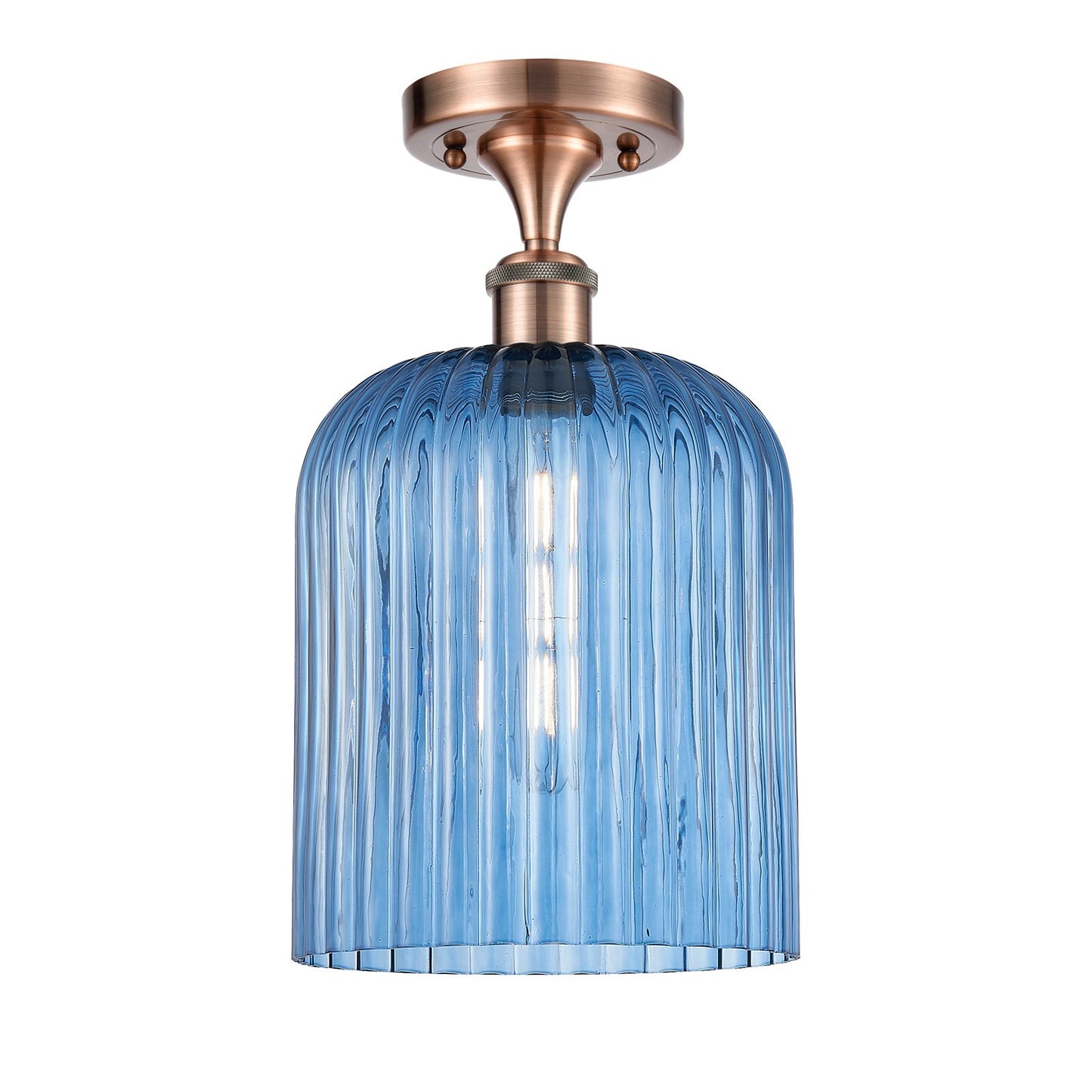 Innovations Bridal Veil 5in 1-Light Semi-Flush | Art Nouveau Antique Copper and Princess Blue Glass | Hallway & Bathroom | Model 516-1C-AC-G559-8BL
