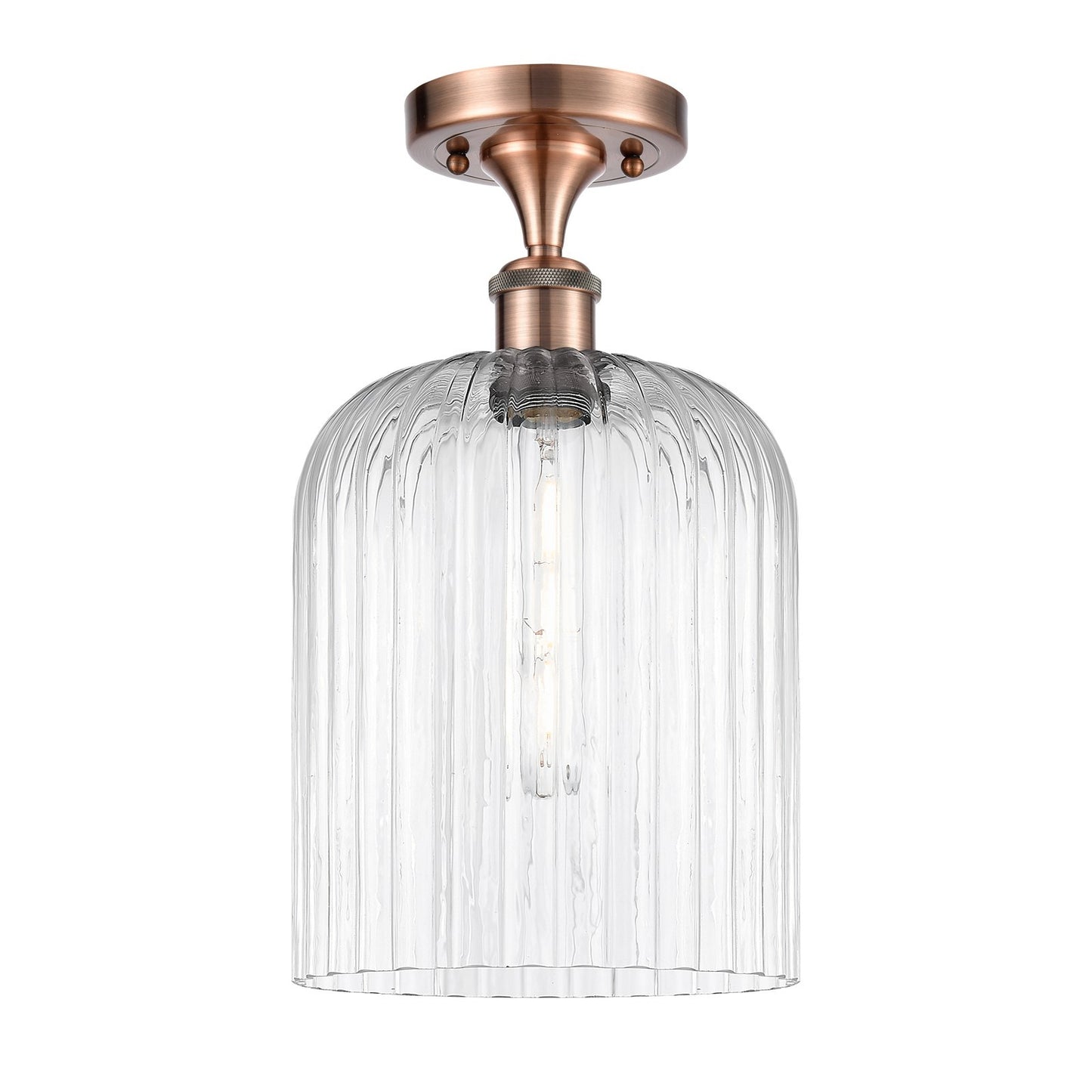 Innovations Bridal Veil 5in 1-Light Semi-Flush | Art Nouveau Antique Copper and Clear Ribbed Glass | Entryway & Hallway | Model 516-1C-AC-G559-8CL