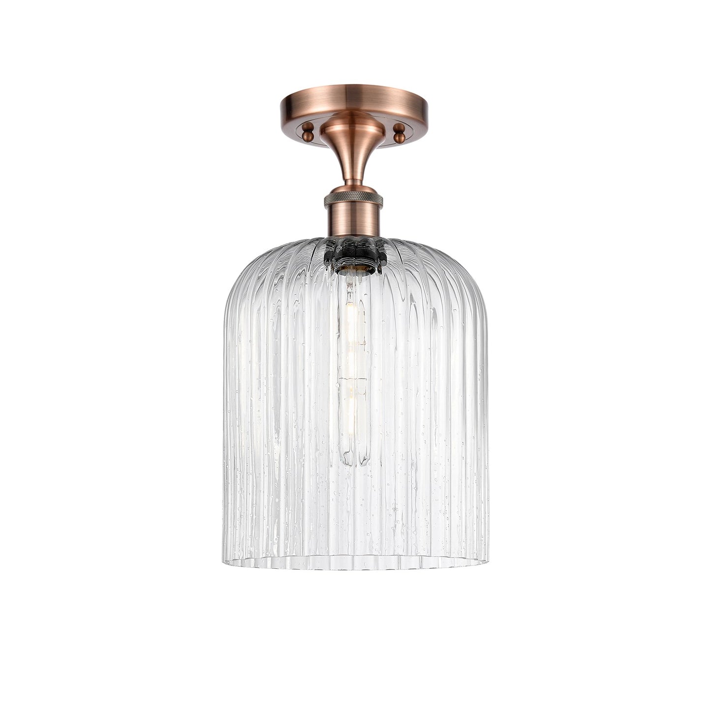 Innovations Bridal Veil 5in 1-Light Semi-Flush | Art Nouveau Antique Copper and Seedy Ribbed Glass | Entryway & Hallway | Model 516-1C-AC-G559-8SDY