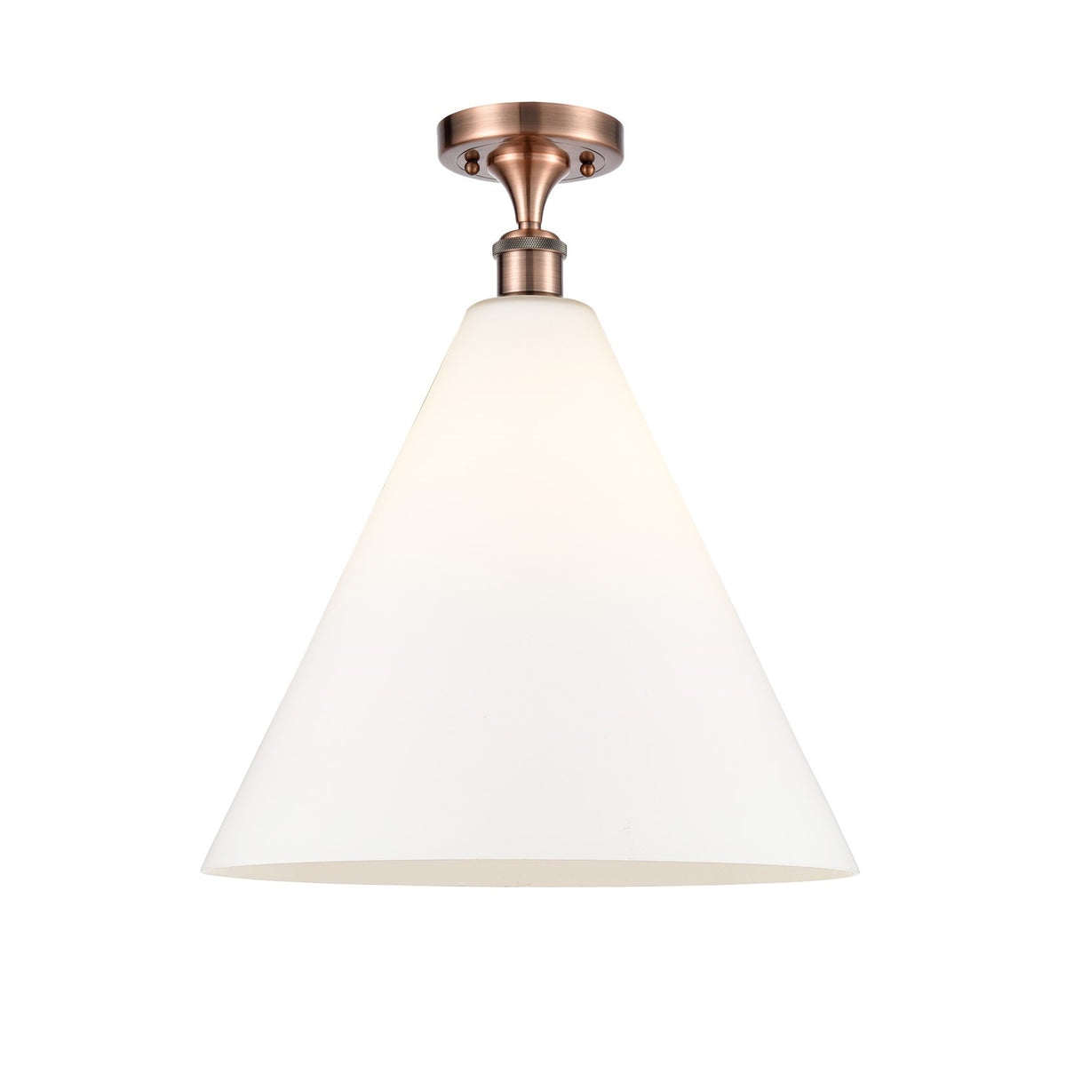 Innovations Berkshire Glass 16in 1-Light LED Semi-Flush | Industrial Antique Copper and Matte White Glass | Kitchen | Model 516-1C-AC-GBC-161-LED