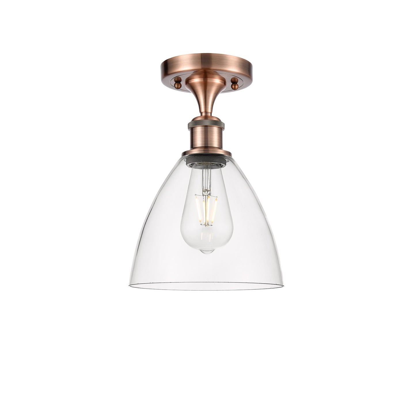 Innovations Lighting Bristol 7.5in 1-Light Semi-Flush Mount | Industrial Antique Copper and Clear Glass | Kitchen | Model 516-1C-AC-GBD-752-LED