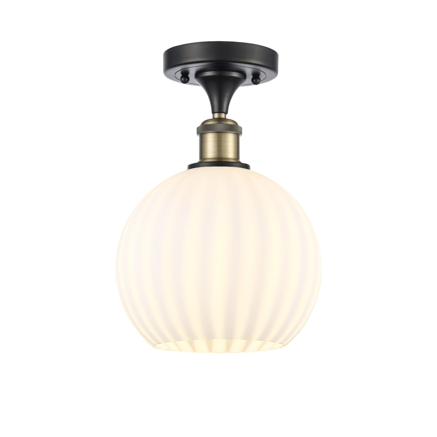 Innovations Ballston 8in 1-Light Semi-Flush | Modern Contempo Black Antique Brass and White Venetian Glass | Hallway | Model 516-1C-BAB-G1217-8WV