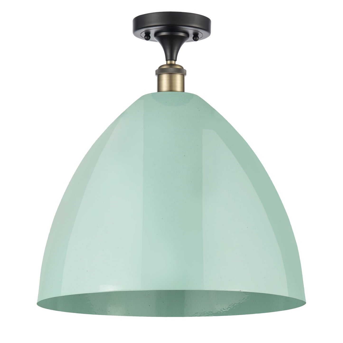Innovations Plymouth 16in 1-Light Semi-Flush | Industrial Black Antique Brass and Matte Seafoam Metal | Kitchen & Dining | Model 516-1C-BAB-MBD-16-SF