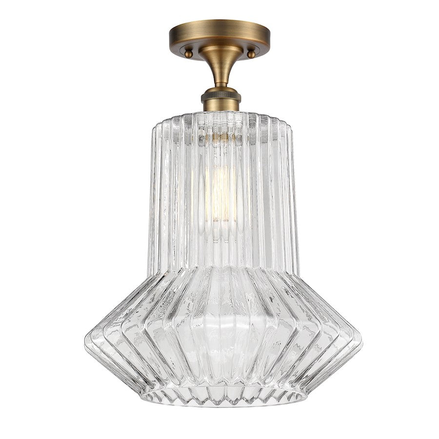 Innovations Ballston 12in 1-Light Semi-Flush Mount | Industrial Brushed Brass Steel and Clear Spiral Fluted Glass | Entryway & | Model 516-1C-BB-G212